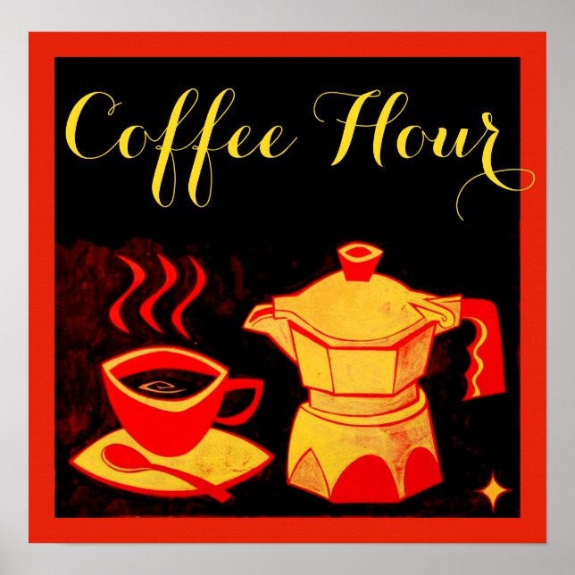 Pôster CAFÉ HORA/Café Amarelo Vermelho E Café (Frente)