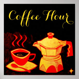 Poster CAFÉ HORA/Café Amarelo Vermelho E Café