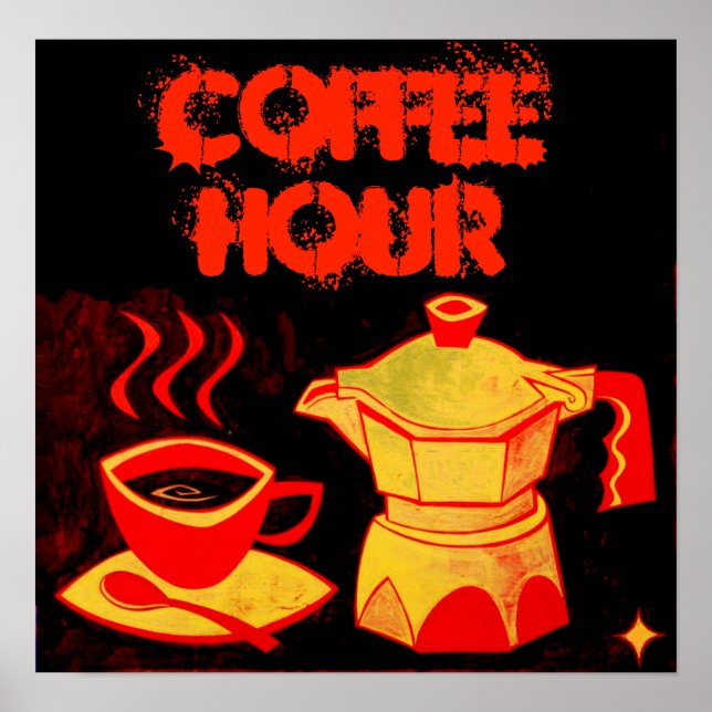 Poster CAFÉ HORA/Café Amarelo Vermelho e Café (Frente)