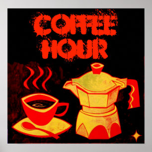 Poster CAFÉ HORA / Copo de Café Amarelo Vermelho e Caf