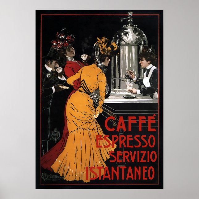 Pôster CAFÉ ITALIANO SERVIU INSTANTANEAMENTE c. 1900 (Frente)
