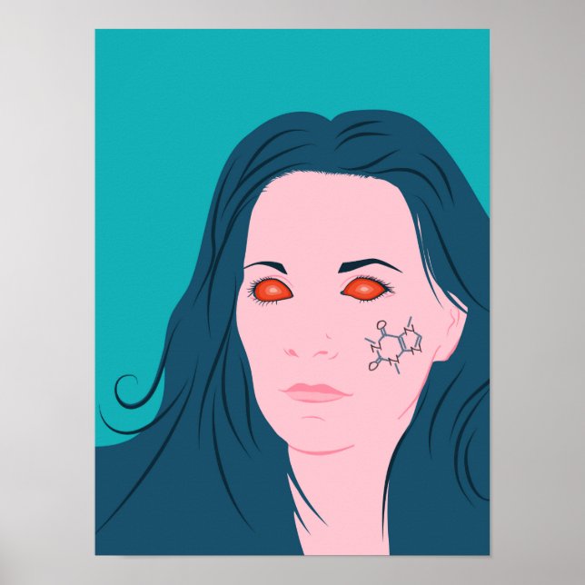 Poster Café Lover Girl Blue Hair Café Tatuagem (Frente)