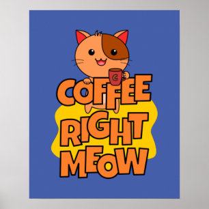 Poster Café - Meia Direita   Kawaii   Gato Engraçado