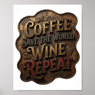 POSTER CAFÉ OURO SALVE O MUNDO VINHO REPITA
