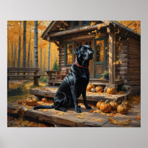 Poster Café preto Labrador Retriever Log Cabine