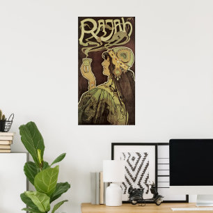 Poster Café Rajah Art Nouveau Vintage, Mulher com Café