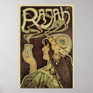 Poster Café Rajah Art Nouveau Vintage, Mulher com Café
