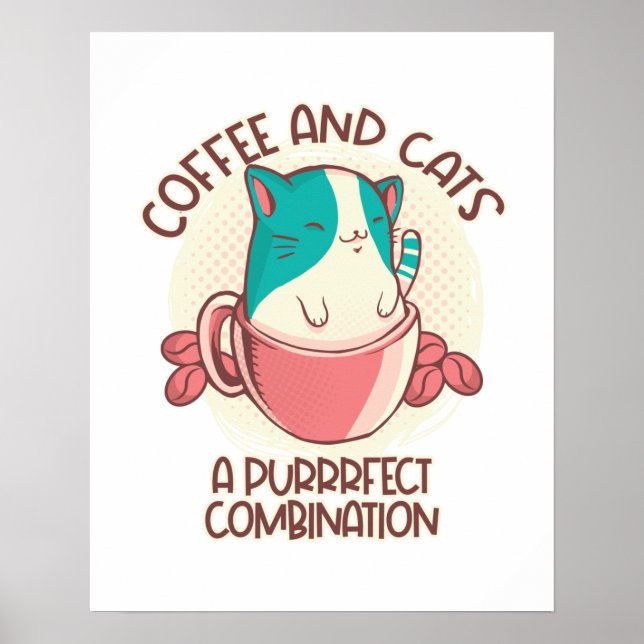 Poster Café Retro Engraçado e Gatos (Frente)