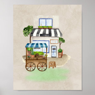 Poster Café simples com carrinho de bolo - Quente e elega