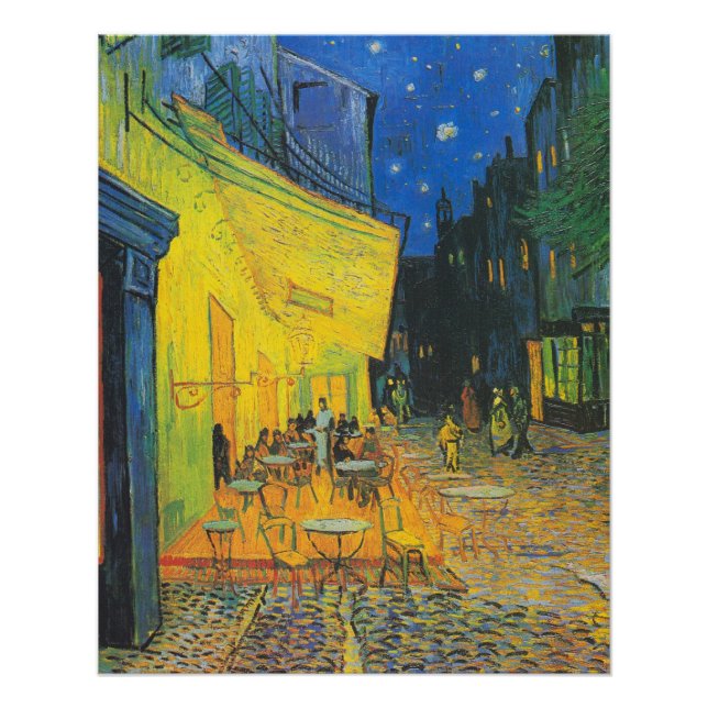 Pôster Café Terrace Cena de Rua Francesa de Van Gogh (Frente)