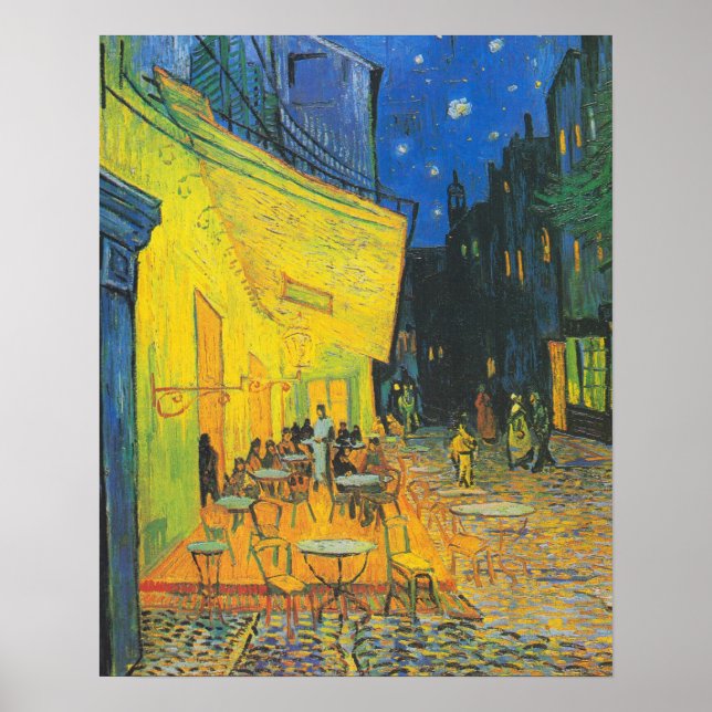 Pôster Café Terrace Cena de Rua Francesa de Van Gogh (Frente)