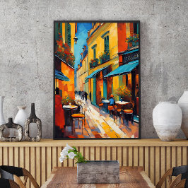 Poster Cafés Coloridos e Calçada de Pedra
