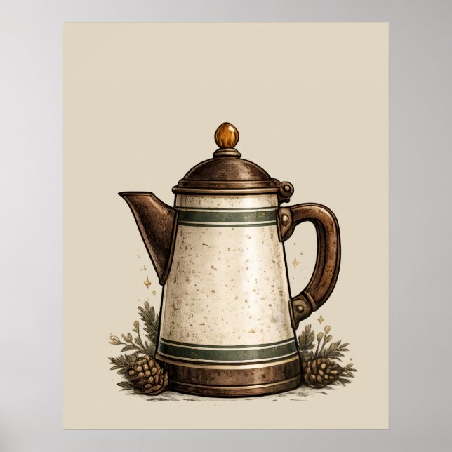 Poster Cafeteira de Esmalte Vintage (Frente)
