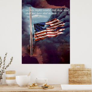 Poster Caído Mas Não Esquecido Fumaça e Bandeira Rasgada