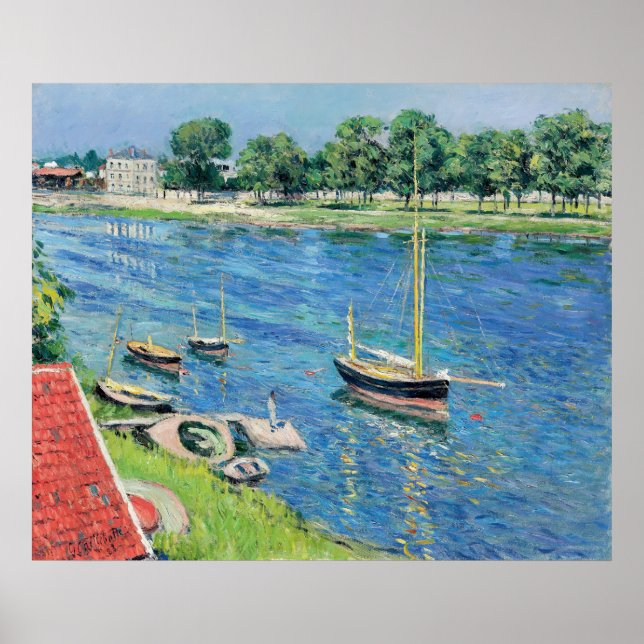 Poster Caillebotte - Seine at Argenteuil, Boats at anchor (Frente)