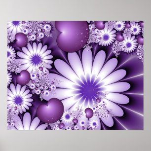 Poster Caindo em Amor Flores e Corações Abstratos Fractal