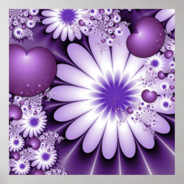 Poster Cair no Amor Flores e Corações Abstratos Fractal
