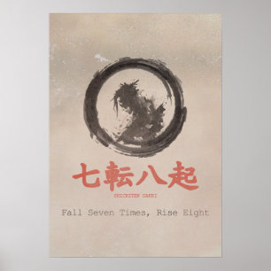 Poster Cair Sete Vezes Levantar Oito Dojo de Karatê Zen A