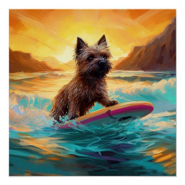 Pôster Cairn Terrier Beach Surfing Painting (Frente)