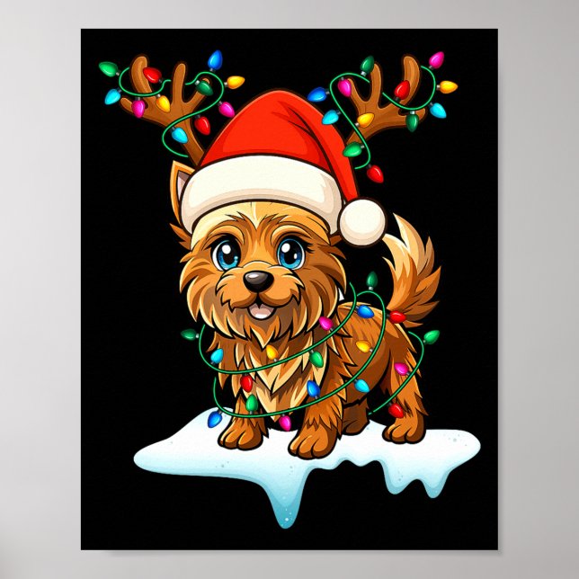 Poster Cairn Terrier Christmas Santa Hat Reindeer Lights  (Frente)