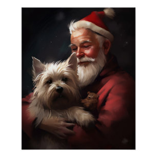 Pôster Cairn Terrier com Papai Noel Natal Festivo