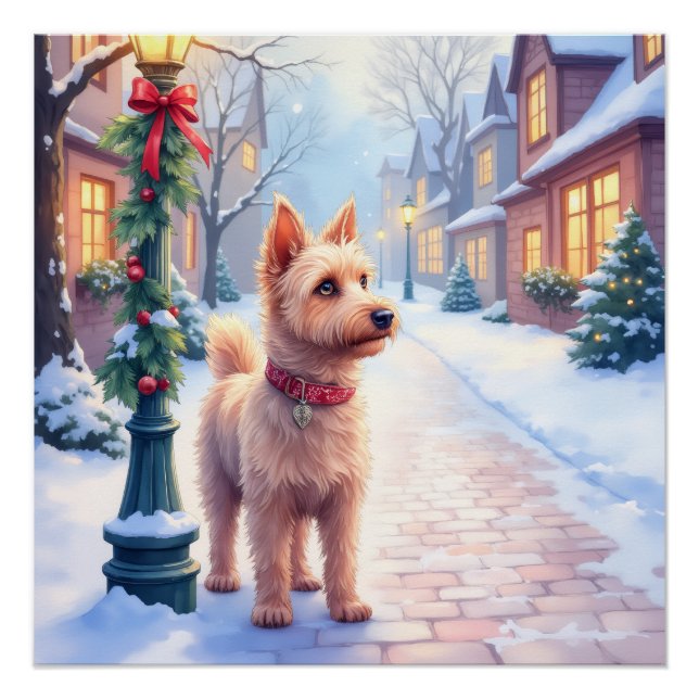 Pôster Cairn Terrier Festive Lamppost Village Christmas (Frente)