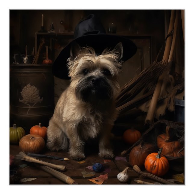 Pôster Cairn Terrier Pumpkins Halloween Scary (Frente)
