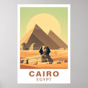 Poster Cairo Egito Pirâmides & Esfinge Arte de Viagem Ret