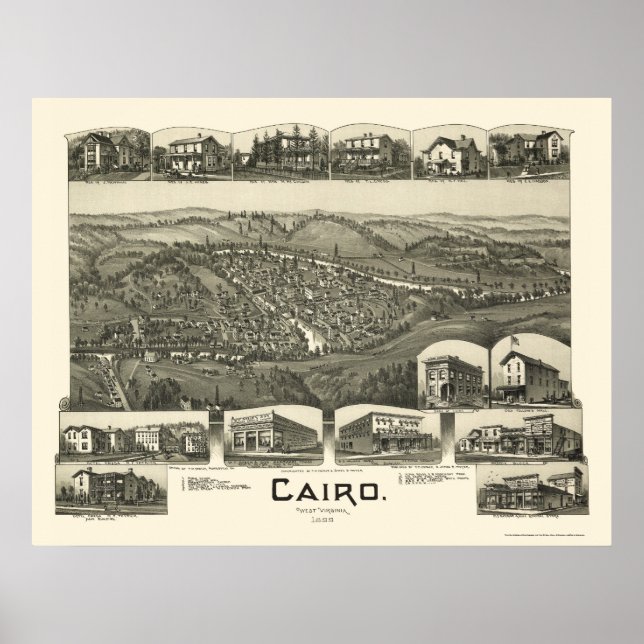 Pôster Cairo, Mapa Panorâmico do WV - 1899 (Frente)