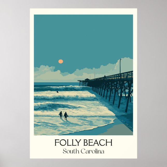 Poster Cais de Folly Beach Carolina do Sul (Frente)