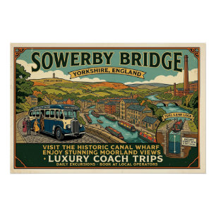 Pôster Cais do Canal Histórico de Sowerby Bridge Arte Vin