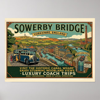 Poster Cais do Canal Histórico de Sowerby Bridge Arte Vin