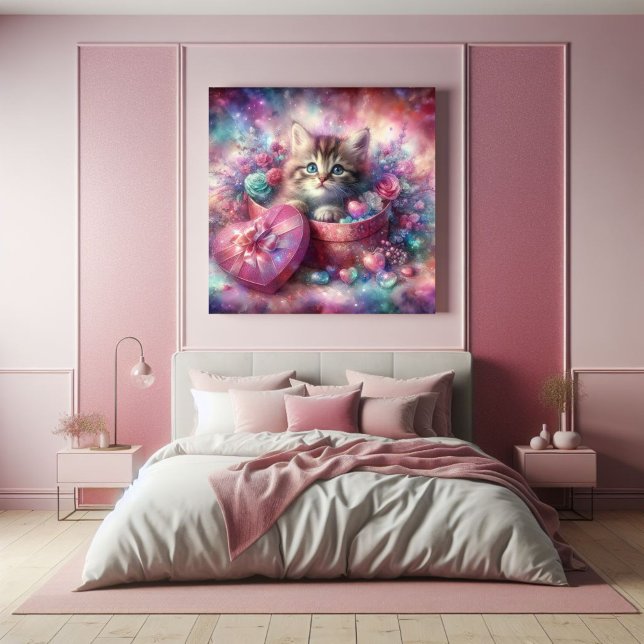 Poster Caixa de Coração Floral de Kitten Cachorro (Criador carregado)