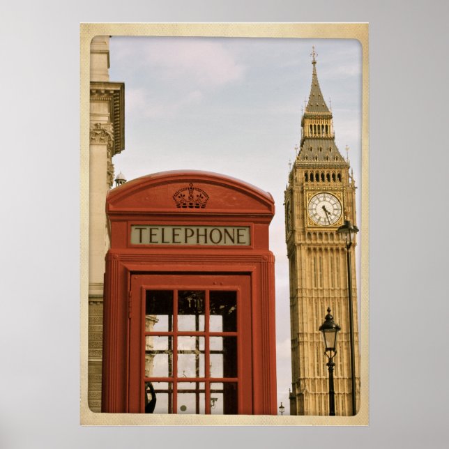 Poster Caixa de telefone e torre do Big Ben (Frente)
