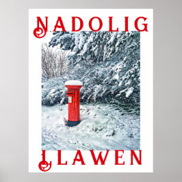 Poster Caixa Postal Vermelho Tradicional e Neve em Árvore