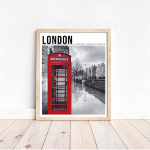 Poster Caixa Telefônica Vermelha Londres Fotografia Preto