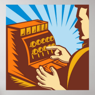 Pôster caixeiro das vendas com estilo do wpa da caixa