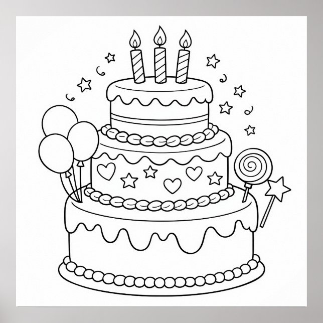 Poster Cake Birthday Party Coloring (Frente)