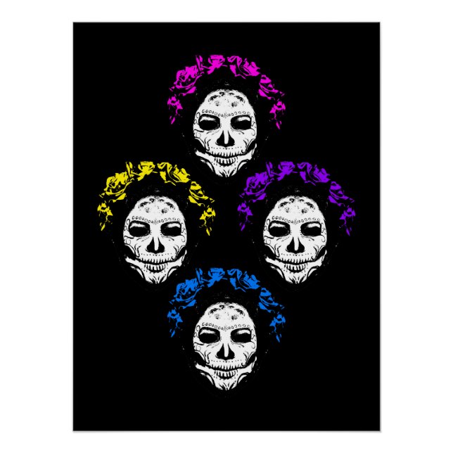Pôster Calavera Skulls Pop Art Style (Frente)