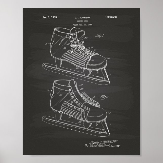 Poster Calçado de Hockey 1934, Patent Art - Chalkboard (Frente)