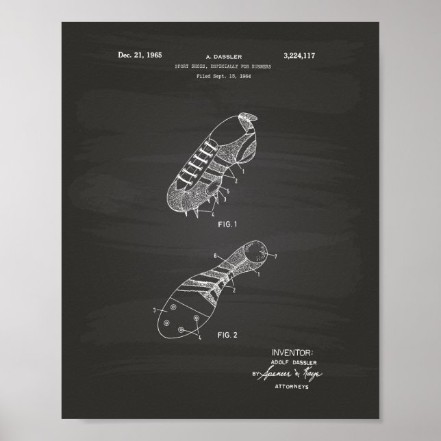 Pôster Calçado Esportivo Corredor 1965 Patent Art Chalkbo (Frente)
