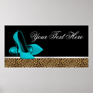 Poster Calçados de salto alto azul de leopardo com faixa