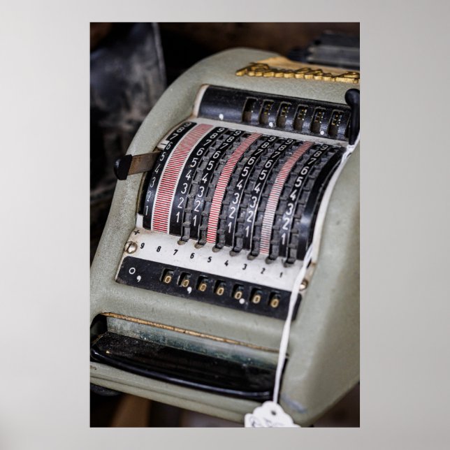 Poster Calculadora Mecânica Vintage - Um vislumbre (Frente)