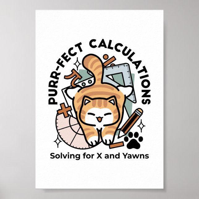 Poster Cálculos Perfeitos – Design de Gato de Matemática  (Frente)