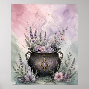 Poster Caldeirão Bruxo Lavanda Cristal Whimsigoth 