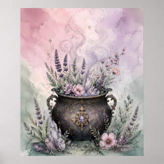 Poster Caldeirão Bruxo Lavanda Cristal Whimsigoth