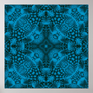 Poster Caleidoscópio azul do Fractal do vintage preto &