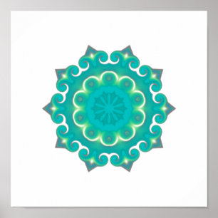 Poster Caleidoscópio boémio retro da cerceta da mandala