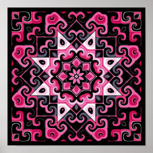 Poster Caleidoscópio Estrela Rosa e Preta