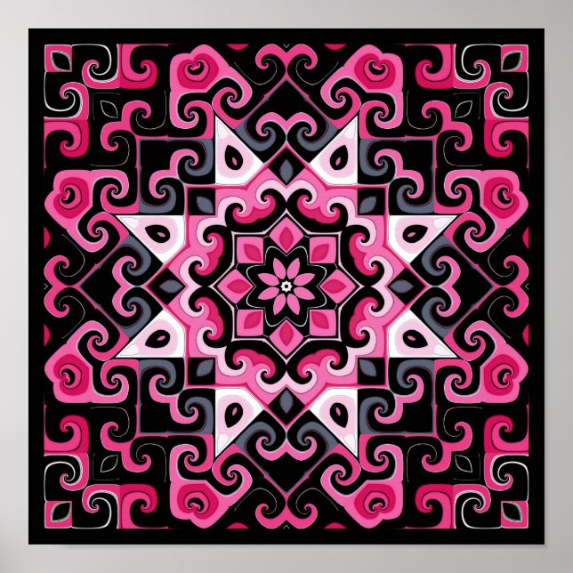 Poster Caleidoscópio Estrela Rosa e Preta (Frente)
